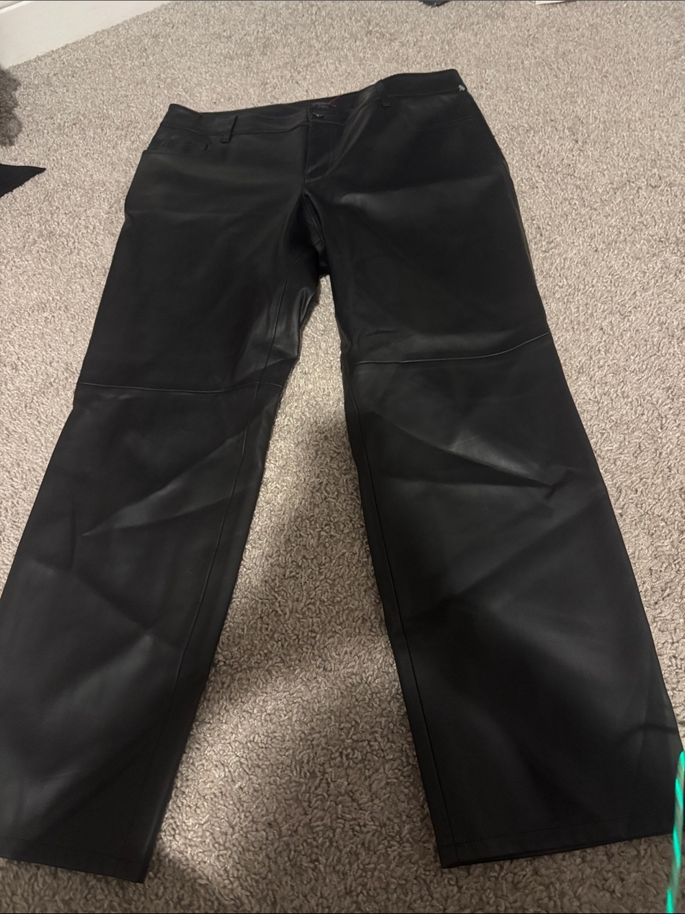 Anne Taylor Women's Black Faux Leather Straight-Leg Jeans